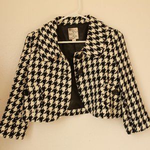 Tulle Wool Houndstooth Crop Jacket
